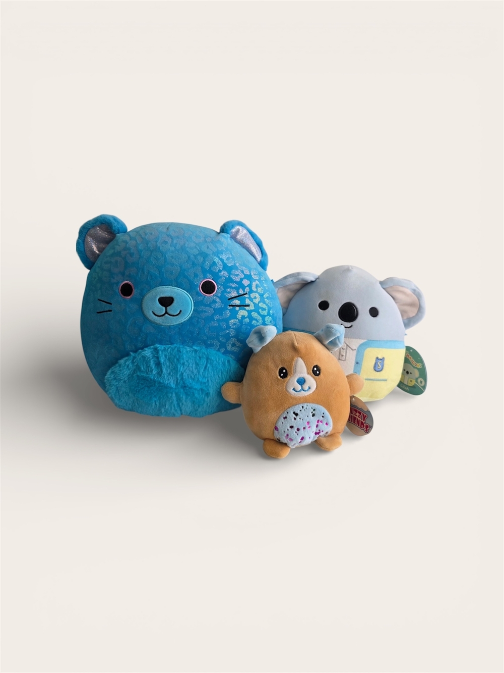 Squishmallows Sarge Blue Jaguar & Lilah Gray Koala with Fuzzy Friends Bundle.